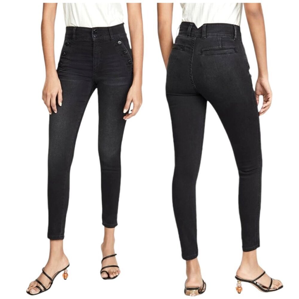 Joe's Jeans Women 32 Black Faded High Rise Button Detail‎ The Georgia Skinny